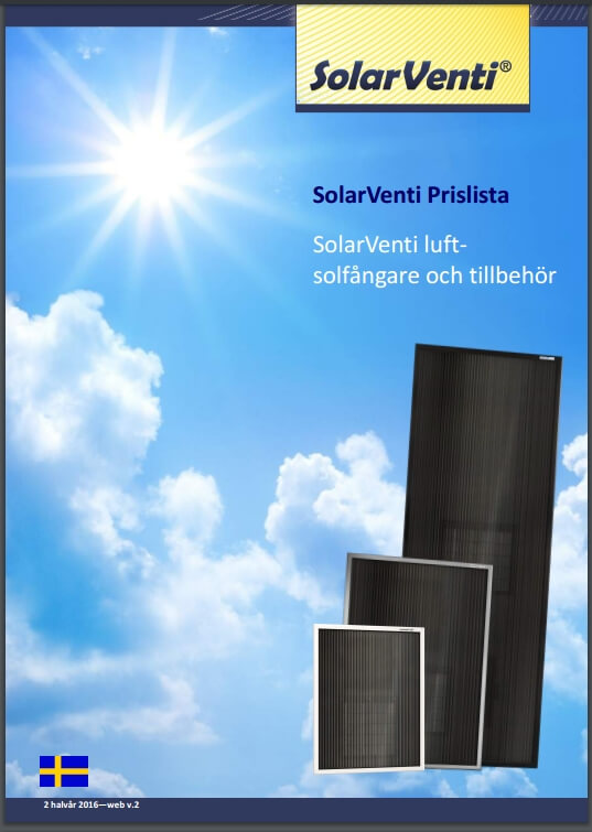 Prislista SolarVenti luftsolfångare
